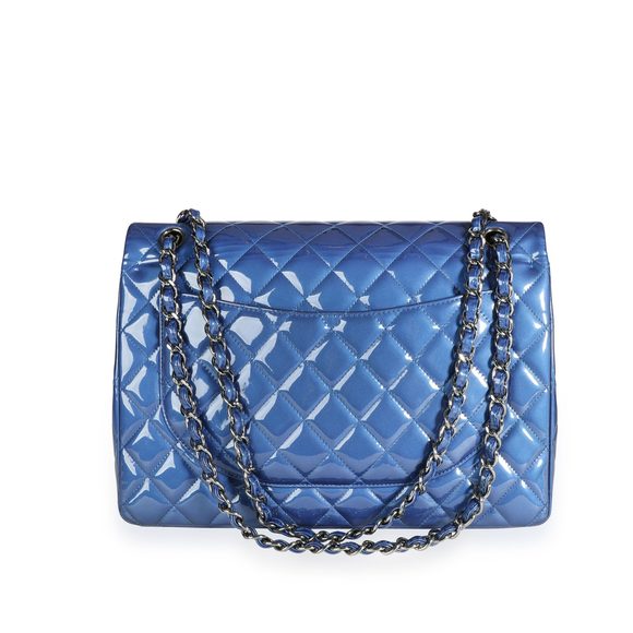 Chanel Blue Patent Leather Quilted Maxi Classic Double Flap Bag - Picture 3 of 9